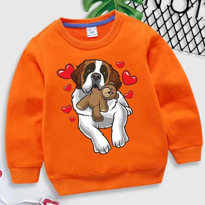 Módne mikiny so svätým Bernardom a srdcom, detské oblečenie, kawaii zvieratká, detská mikina, ležérna dievčenská mikina s kapucňou a motívom srdca