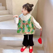 Mažylių mergaičių Florear O kaklo megztinis liemenė be rankovių megztinis megztas liemenė vaikams laisvas mielas megztas viršutinių drabužių paltas 2-8Y