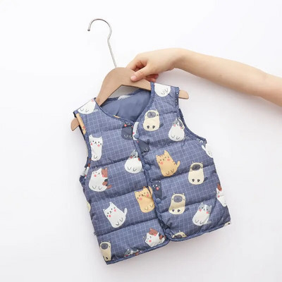 Roztomilá kreslená potlač vzoru Detská teplá vesta Jesenná zima Detská módna vesta Vrchné oblečenie Vesta Chlapci Dievčatá Ľahká univerzálna páperová vesta