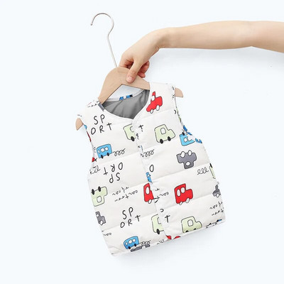 Roztomilá kreslená potlač vzoru Detská teplá vesta Jesenná zima Detská módna vesta Vrchné oblečenie Vesta Chlapci Dievčatá Ľahká univerzálna páperová vesta