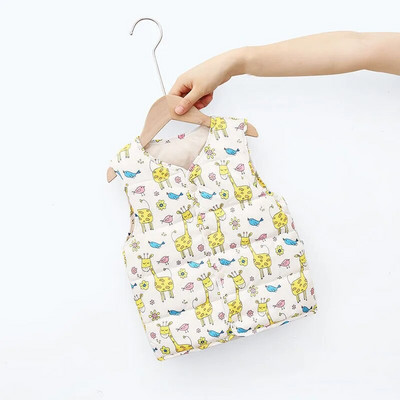 Roztomilá kreslená potlač vzoru Detská teplá vesta Jesenná zima Detská módna vesta Vrchné oblečenie Vesta Chlapci Dievčatá Ľahká univerzálna páperová vesta