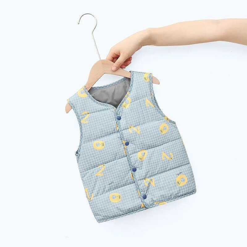 Roztomilá kreslená potlač vzoru Detská teplá vesta Jesenná zima Detská módna vesta Vrchné oblečenie Vesta Chlapci Dievčatá Ľahká univerzálna páperová vesta