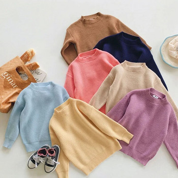 Корейски детски бебешки пуловери Едноцветен пуловер с дълъг ръкав Плетени пуловери Есен Зима Детски дрехи за момчета и момичета Трикотажни дрехи