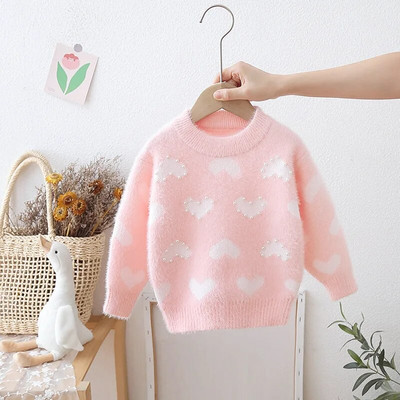 Vaikiškas audinės kailio pastorintas megztinis Pavasaris Ruduo Naujas Korėjos Kūdikių Mergaitės O formos megztinis megztinis su karoliukais