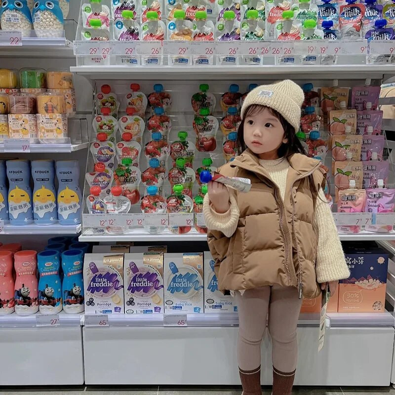 Tüdrukute puuvillane 2023. aasta talvevest, uus soe pruun laste mugav Korea stiilis beebi-laste talvine moekas mantel