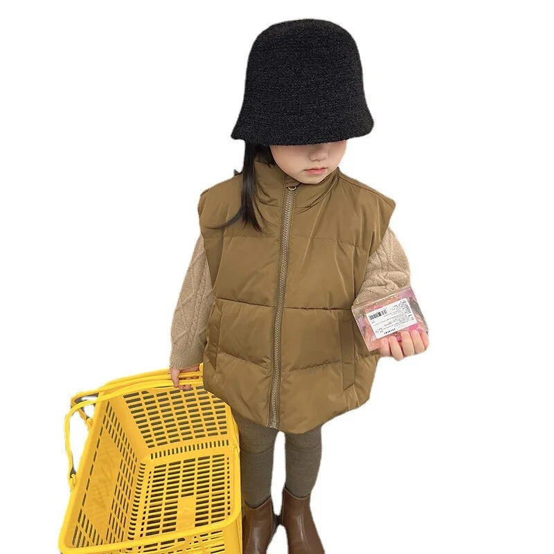 Tüdrukute puuvillane 2023. aasta talvevest, uus soe pruun laste mugav Korea stiilis beebi-laste talvine moekas mantel