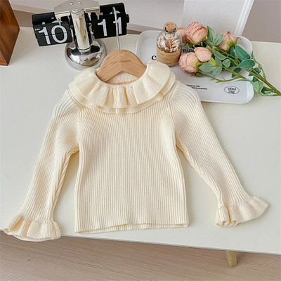 Pulover cu guler cu petale pentru fete copii coreeni toamna iarna Pulover gros tricotat cald cu mânecă lungă Topuri cu fundul