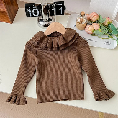 Pulover cu guler cu petale pentru fete copii coreeni toamna iarna Pulover gros tricotat cald cu mânecă lungă Topuri cu fundul