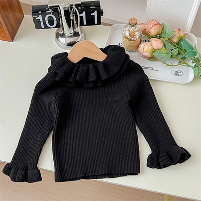 Pulover cu guler cu petale pentru fete copii coreeni toamna iarna Pulover gros tricotat cald cu mânecă lungă Topuri cu fundul