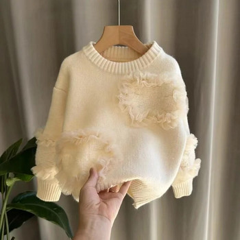 Πουλόβερ με δαντέλα για κορίτσια 2024 Φθινόπωρο/Χειμώνα Παιδικά Ρούχα Πλεκτά Πουλόβερ Παχύ κοριτσάκι με κεντημένο κορεατικό πουλόβερ