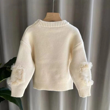 Дантелен пуловер за момичета 2024 Есен/зима Детско облекло Плетен пуловер Удебелен пуловер с бродирана корейска версия за момиче