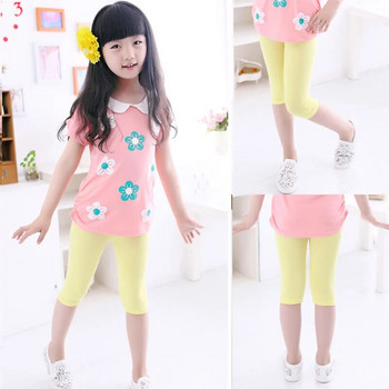Летни дрехи Бебешки панталони за момичета Детски изрязани панталони Сладкоцветни клинове с дължина до прасеца Тесни детски панталони за момичета 2-12 години