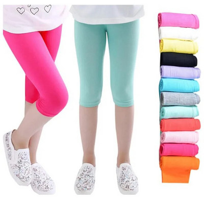 Летни дрехи Бебешки панталони за момичета Детски изрязани панталони Сладкоцветни клинове с дължина до прасеца Тесни детски панталони за момичета 2-12 години