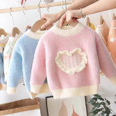 Dievčenský zahustený sveter s výstrihom do O, mäkký pletený pulóver s imitáciou norkového dreva, topy s lemom, jeseň/zima 2023, nové dievčenské svetre