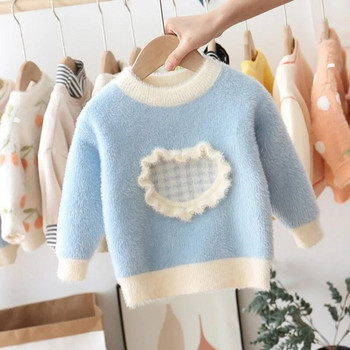 Удебелен пуловер за момичета, О-образно деколте, мек плетен пуловер, имитиращ норка, горнища с дъно, есен-зима 2023 г., нови пуловери за момичета