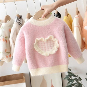 Удебелен пуловер за момичета, О-образно деколте, мек плетен пуловер, имитиращ норка, горнища с дъно, есен-зима 2023 г., нови пуловери за момичета