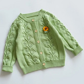 Îmbrăcăminte pentru bebeluși de toamnă Bumbac fetiță Frunze de lotus Pulover de tricotat Cardigan Moda haină pentru copii Broderie Cardigan scobit
