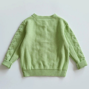 Есенно облекло за бебета Памучно момиченце Пуловер за плетене на лотосови листа Модно бебешко палто Издълбана жилетка с бродерия