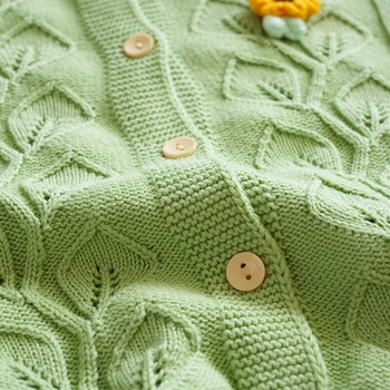 Φθινοπωρινά βρεφικά ρούχα Βαμβακερά κοριτσάκια Ζακέτα πλέξιμο με φύλλα λωτού Μόδα μωρό παλτό Κέντημα ζακέτα