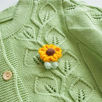 Есенно облекло за бебета Памучно момиченце Пуловер за плетене на лотосови листа Модно бебешко палто Издълбана жилетка с бродерия