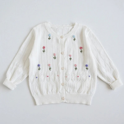 Îmbrăcăminte pentru bebeluși de toamnă Bumbac fetiță Frunze de lotus Pulover de tricotat Cardigan Moda haină pentru copii Broderie Cardigan scobit