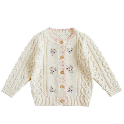 Îmbrăcăminte pentru bebeluși de toamnă Bumbac fetiță Frunze de lotus Pulover de tricotat Cardigan Moda haină pentru copii Broderie Cardigan scobit