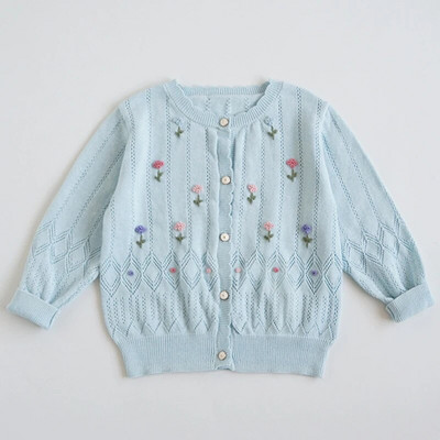 Îmbrăcăminte pentru bebeluși de toamnă Bumbac fetiță Frunze de lotus Pulover de tricotat Cardigan Moda haină pentru copii Broderie Cardigan scobit