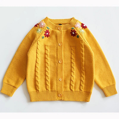 Îmbrăcăminte pentru bebeluși de toamnă Bumbac fetiță Frunze de lotus Pulover de tricotat Cardigan Moda haină pentru copii Broderie Cardigan scobit