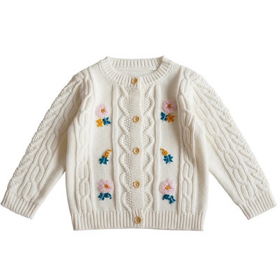 Îmbrăcăminte pentru bebeluși de toamnă Bumbac fetiță Frunze de lotus Pulover de tricotat Cardigan Moda haină pentru copii Broderie Cardigan scobit