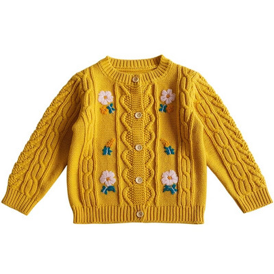 Îmbrăcăminte pentru bebeluși de toamnă Bumbac fetiță Frunze de lotus Pulover de tricotat Cardigan Moda haină pentru copii Broderie Cardigan scobit