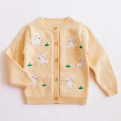 Îmbrăcăminte pentru bebeluși de toamnă Bumbac fetiță Frunze de lotus Pulover de tricotat Cardigan Moda haină pentru copii Broderie Cardigan scobit