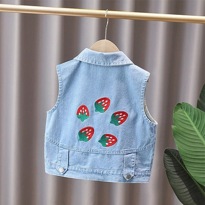 Dievčenské džínsové vesty, jarné a jesenné klopové bez rukávov, detské vesty, roztomilé ležérne jednoradové džínsové vrchné oblečenie
