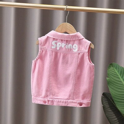 Dievčenské džínsové vesty, jarné a jesenné klopové bez rukávov, detské vesty, roztomilé ležérne jednoradové džínsové vrchné oblečenie