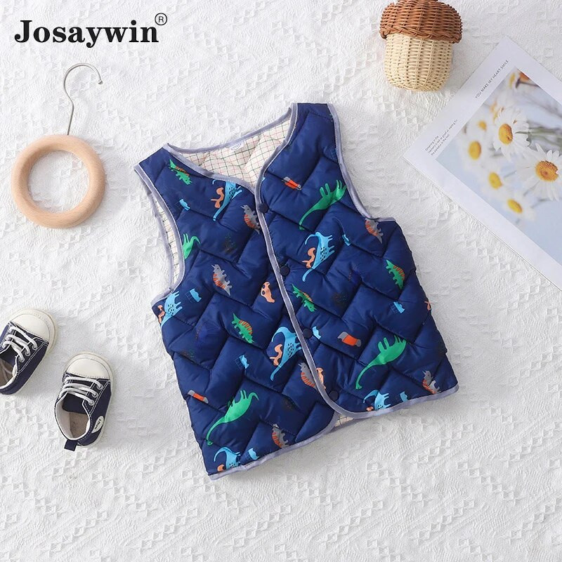 Josaywini sügistalvine lastevest poistele Tüdrukutele Beebi jakk Vest Mantel lastele Paks varrukateta O-kaelusega trükitud jope riided