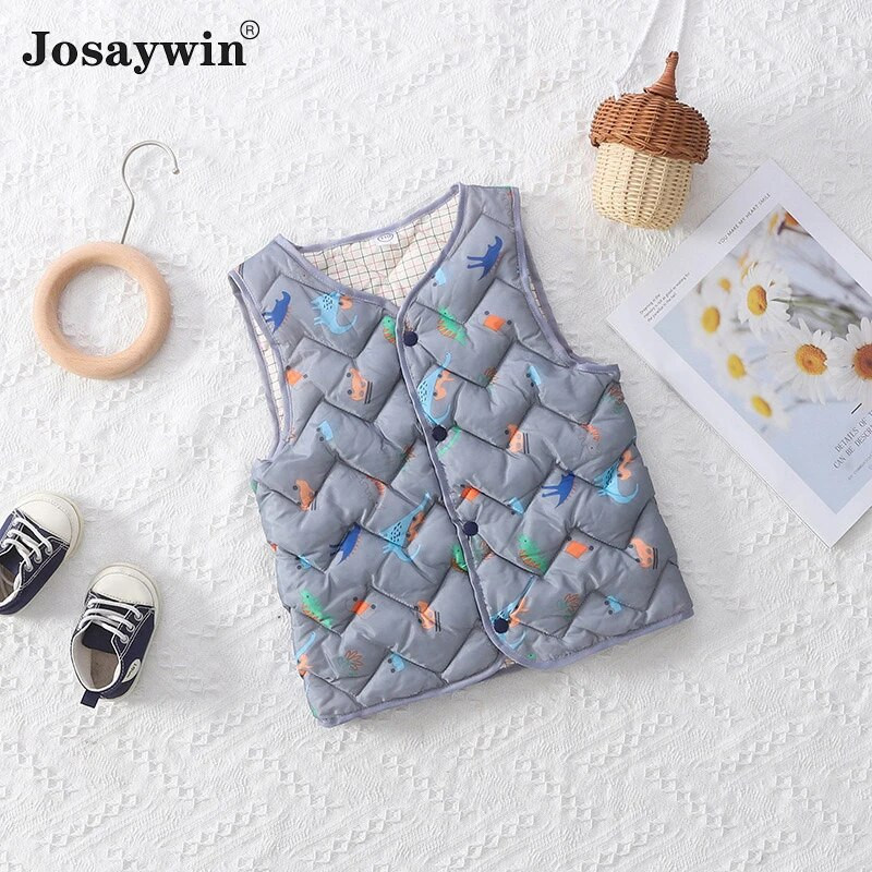 Josaywini sügistalvine lastevest poistele Tüdrukutele Beebi jakk Vest Mantel lastele Paks varrukateta O-kaelusega trükitud jope riided