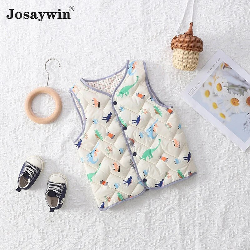 Josaywini sügistalvine lastevest poistele Tüdrukutele Beebi jakk Vest Mantel lastele Paks varrukateta O-kaelusega trükitud jope riided