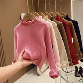 Pulover pentru fete, la modă de iarnă, cu gât înalt, cămașă cu fundul uni, pentru copii, cu elasticitate ridicată, cu guler neregulat, pulover din tricot