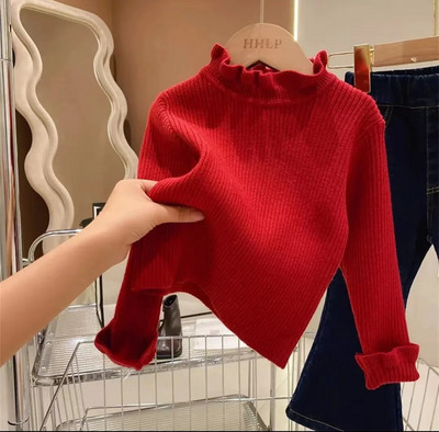 Pulover pentru fete, la modă de iarnă, cu gât înalt, cămașă cu fundul uni, pentru copii, cu elasticitate ridicată, cu guler neregulat, pulover din tricot