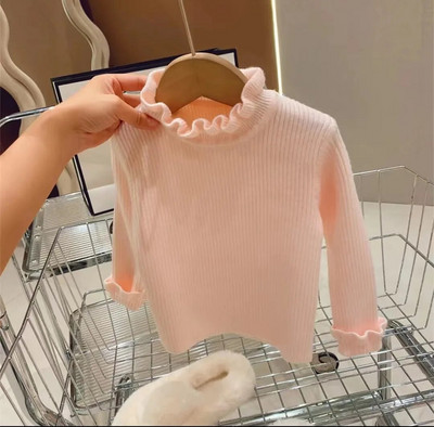 Pulover pentru fete, la modă de iarnă, cu gât înalt, cămașă cu fundul uni, pentru copii, cu elasticitate ridicată, cu guler neregulat, pulover din tricot