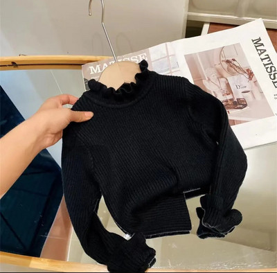 Pulover pentru fete, la modă de iarnă, cu gât înalt, cămașă cu fundul uni, pentru copii, cu elasticitate ridicată, cu guler neregulat, pulover din tricot