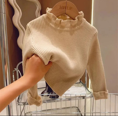 Pulover pentru fete, la modă de iarnă, cu gât înalt, cămașă cu fundul uni, pentru copii, cu elasticitate ridicată, cu guler neregulat, pulover din tricot