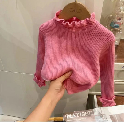 Pulover pentru fete, la modă de iarnă, cu gât înalt, cămașă cu fundul uni, pentru copii, cu elasticitate ridicată, cu guler neregulat, pulover din tricot