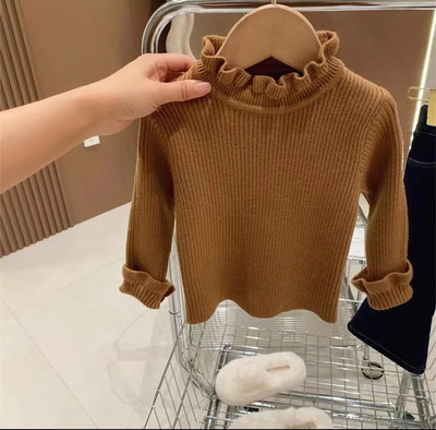 Pulover pentru fete, la modă de iarnă, cu gât înalt, cămașă cu fundul uni, pentru copii, cu elasticitate ridicată, cu guler neregulat, pulover din tricot