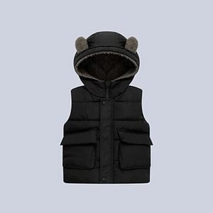 Jesenná zimná vesta pre chlapcov s medvedími ušami, jednofarebná, udržiava teplá, malá princezná, dievčenská vesta s kapucňou, chlapčenský kabát, detské oblečenie pre 2-6 rokov