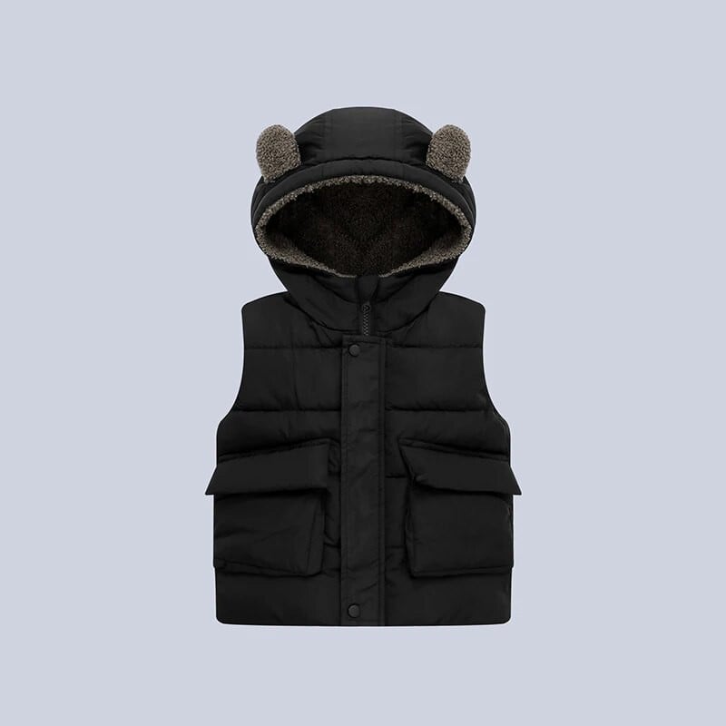 Jesenná zimná vesta pre chlapcov s medvedími ušami, jednofarebná, udržiava teplá, malá princezná, dievčenská vesta s kapucňou, chlapčenský kabát, detské oblečenie pre 2-6 rokov