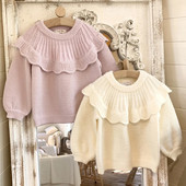 Jesenné dievčenské svetre, zimný detský plášťový sveter s dlhým rukávom, jednofarebný norkový dievčenský pletený sveter, teplý dievčenský sveter