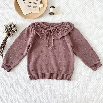 Jesenné dievčenské svetre, zimný detský plášťový sveter s dlhým rukávom, jednofarebný norkový dievčenský pletený sveter, teplý dievčenský sveter