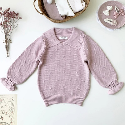 Jesenné dievčenské svetre, zimný detský plášťový sveter s dlhým rukávom, jednofarebný norkový dievčenský pletený sveter, teplý dievčenský sveter