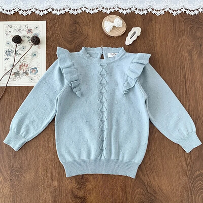 Jesenné dievčenské svetre, zimný detský plášťový sveter s dlhým rukávom, jednofarebný norkový dievčenský pletený sveter, teplý dievčenský sveter