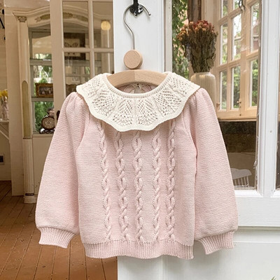 Jesenné dievčenské svetre, zimný detský plášťový sveter s dlhým rukávom, jednofarebný norkový dievčenský pletený sveter, teplý dievčenský sveter